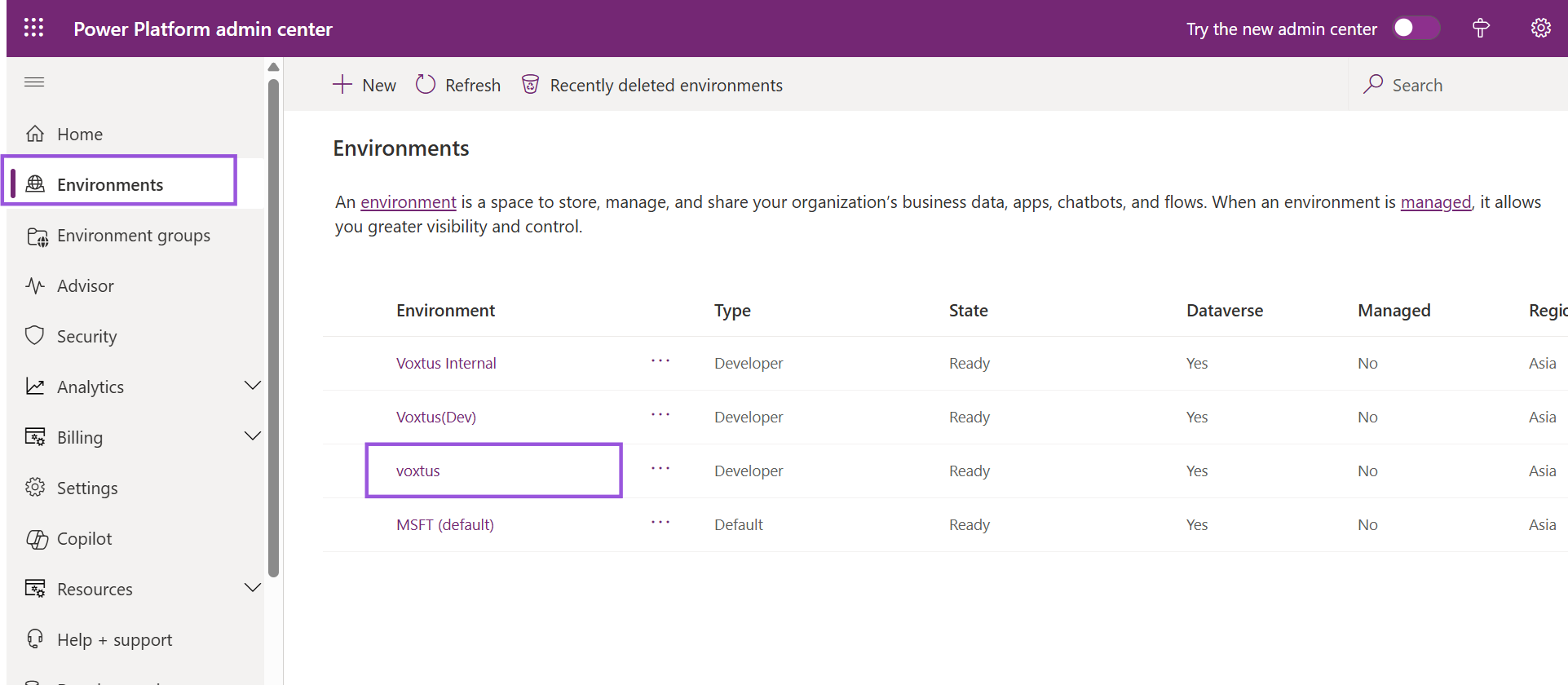 Select the Environment Select the Environment